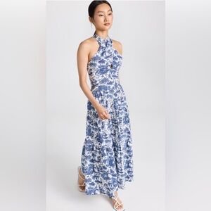 STAUD Smocked Kai Halter Top Blue Toile XL NWT